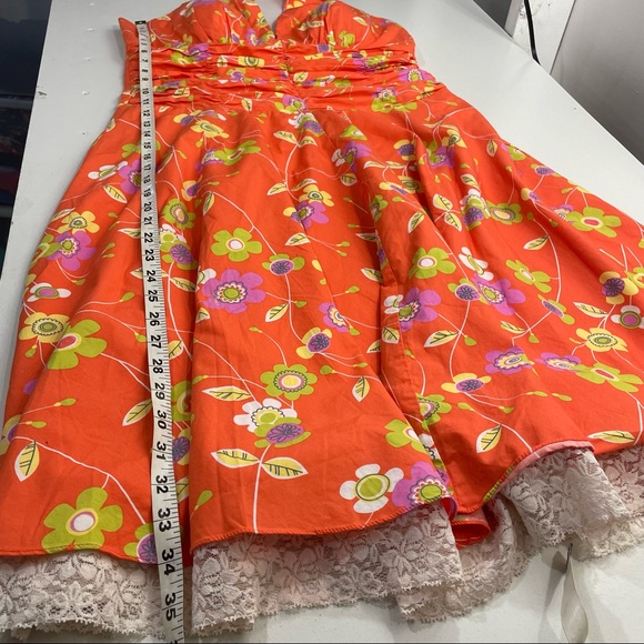 Philip DiCaprio Orange Floral Halter Swing Dress 12 - Picture 7 of 9